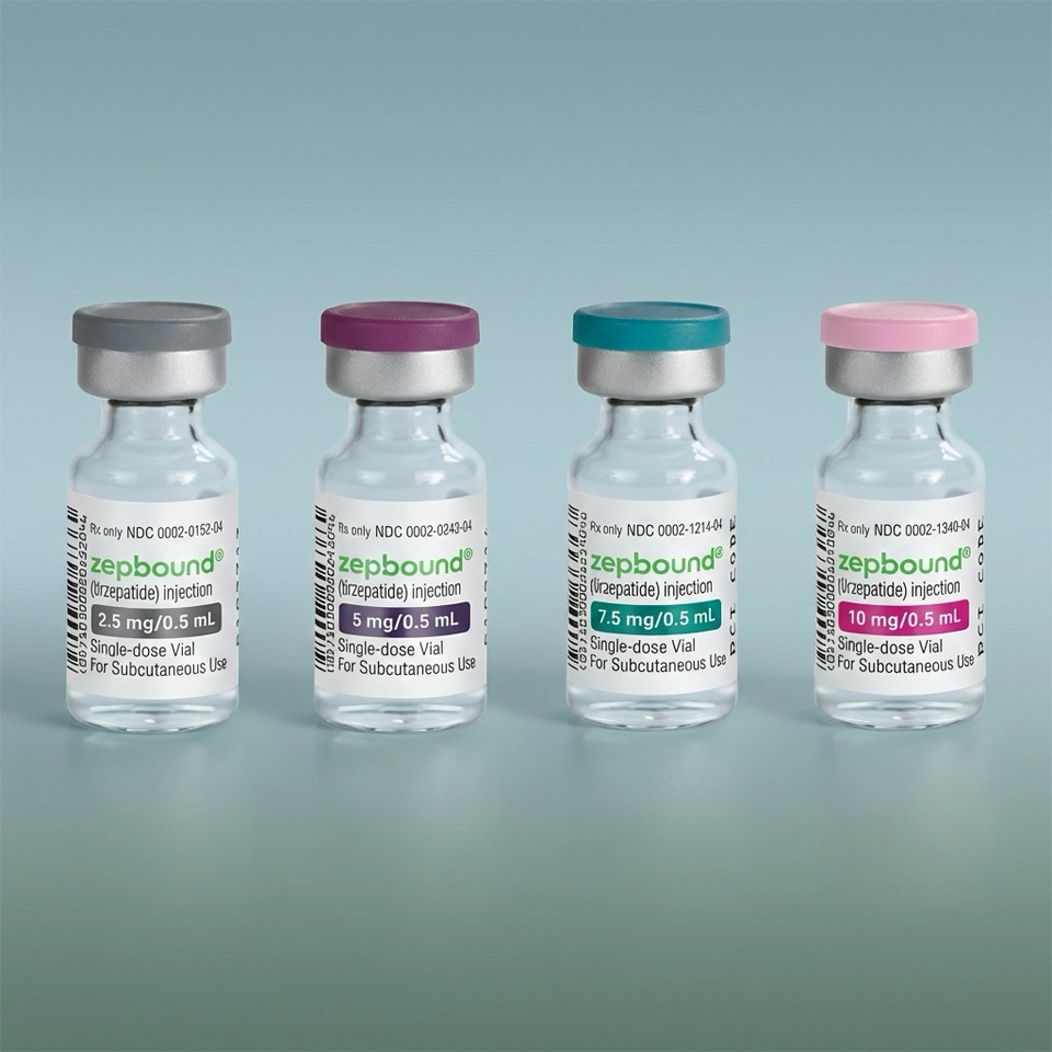 Zepbound® Vials close-up showing injection device detail