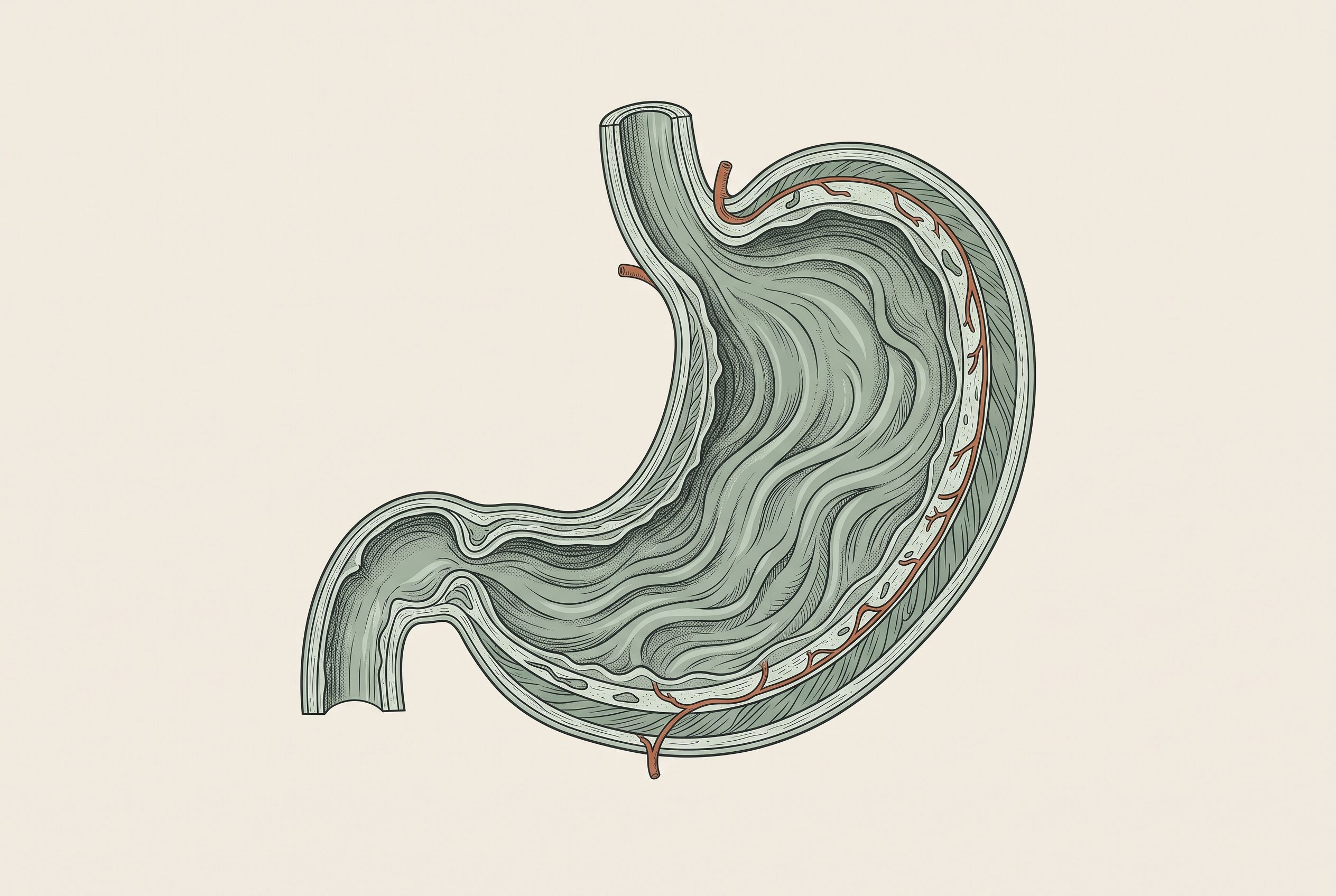 Anatomical cross-section illustration of the human stomach.