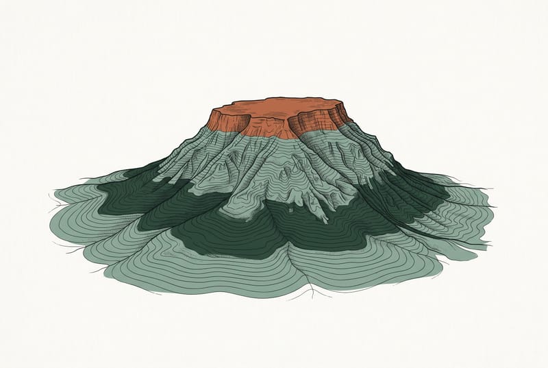 Illustration of a flat-topped mesa with topographic contour lines — representing a weight-loss plateau.
