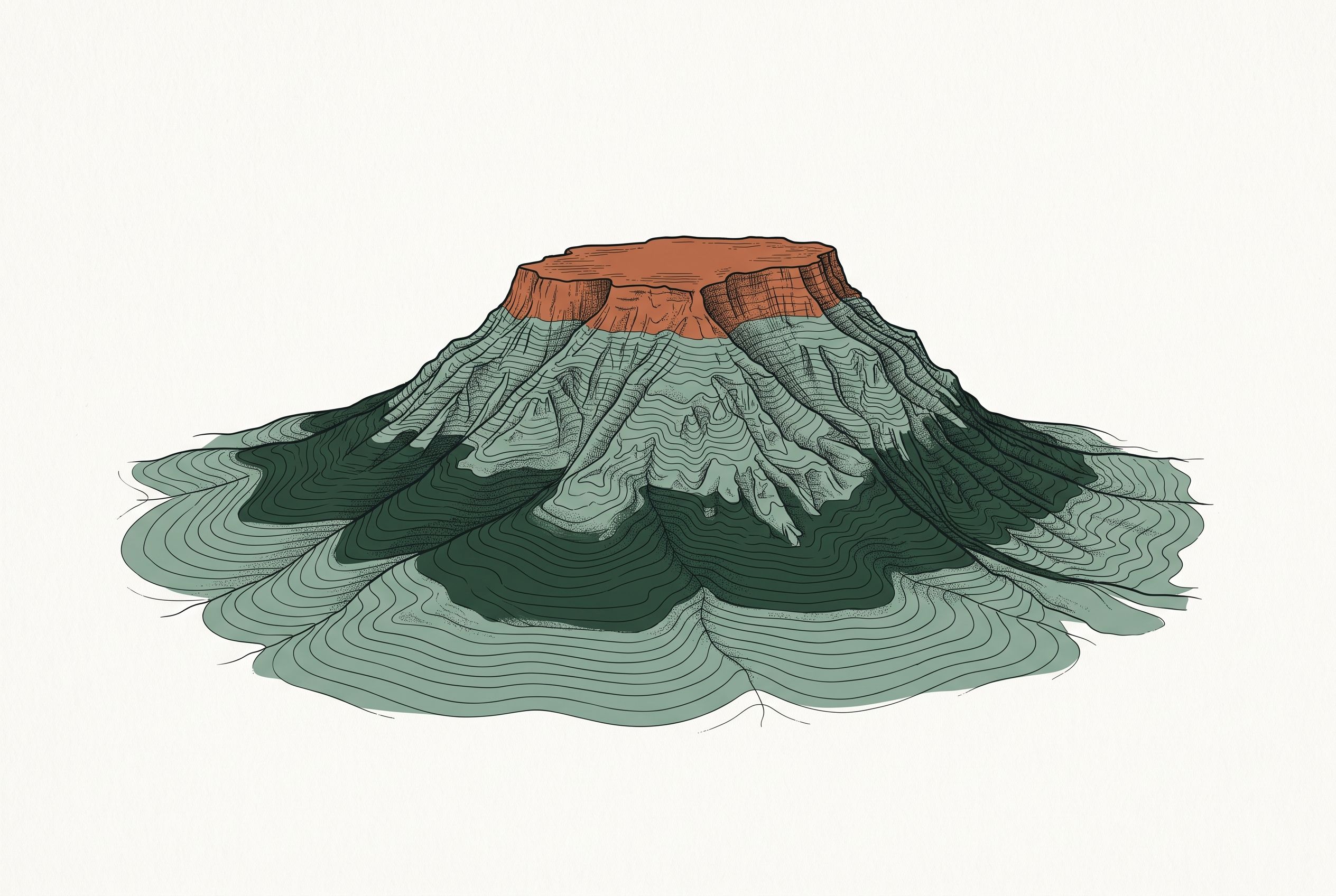 Illustration of a flat-topped mesa with topographic contour lines — representing a weight-loss plateau.